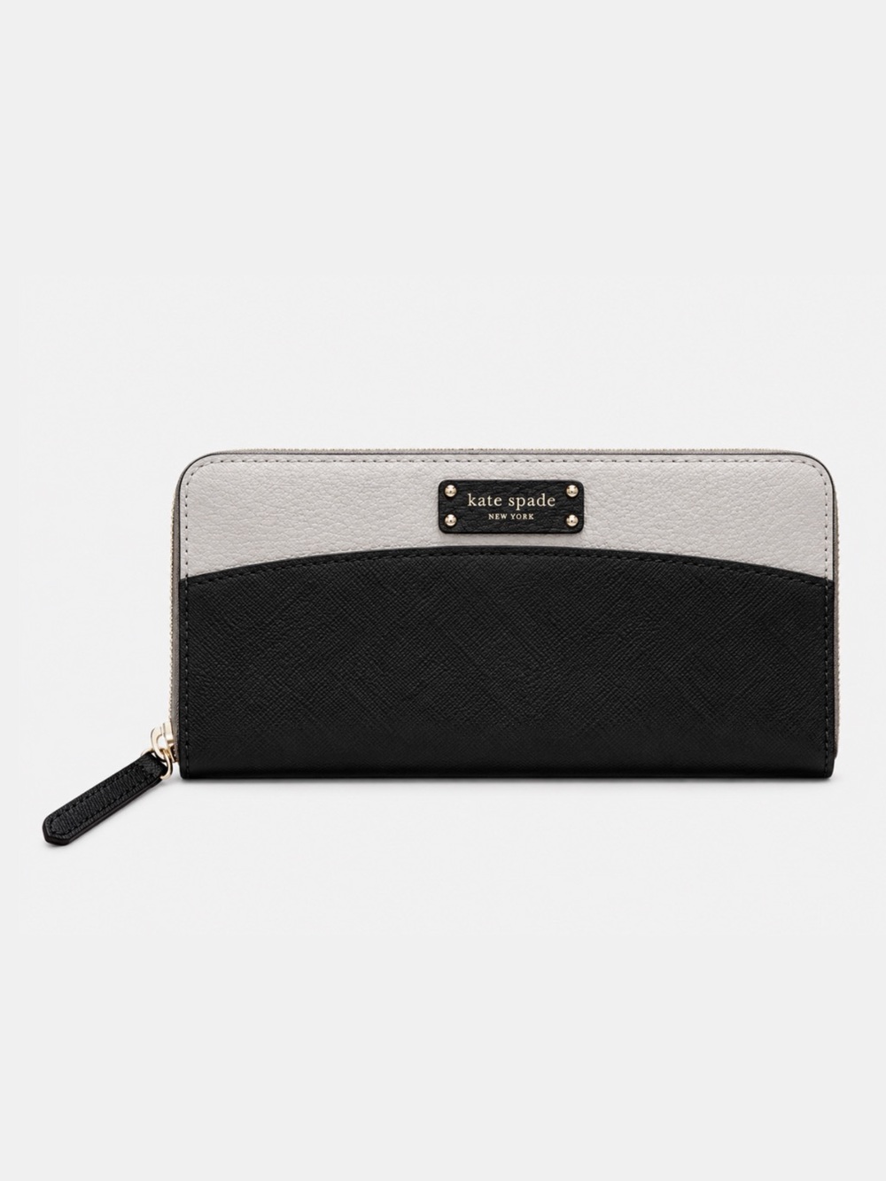 kate spade Black and Taupe Colorblock Zip Wallet